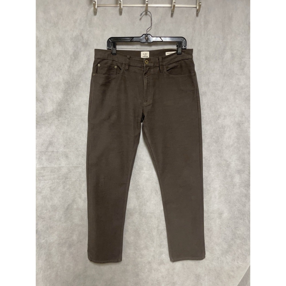 Flint & Tinder Pants Men 33X32 Brown Chino 365 Straight Brushed Twill F-510031 - Picture 2 of 11